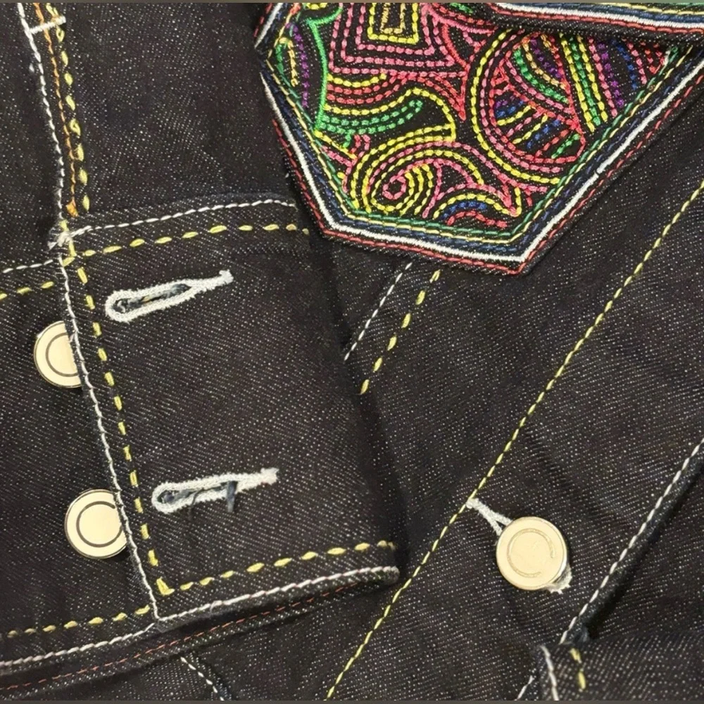 COOGI Cropped Jean Jacket with Multicolor Accents - Picture 6 of 7